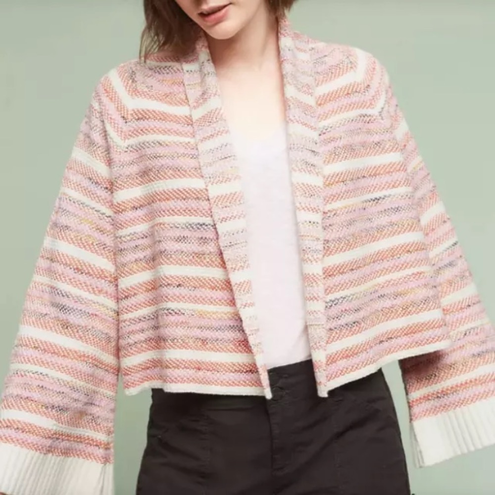 Anthropologie Moth Mahalia Kimono Knit Cropped Striped Bell Sleeve Cardigan XS